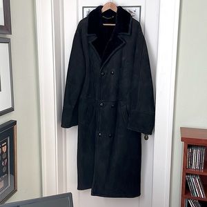 Men’s full length shearling coat.
